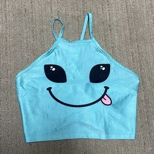 Blue high neck wrap around top